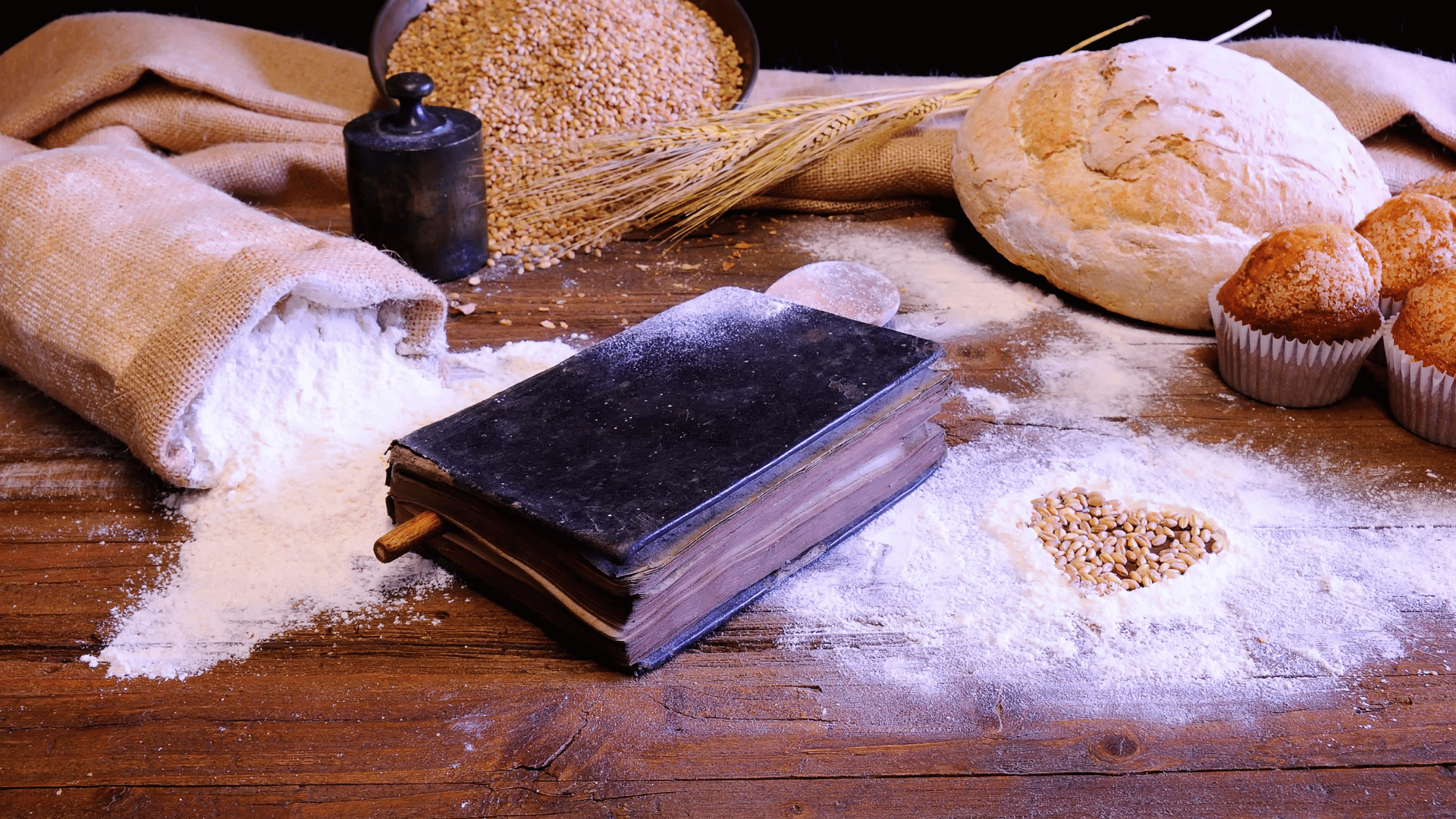 Family cookbook surrounded by baking ingredients Mealmento™