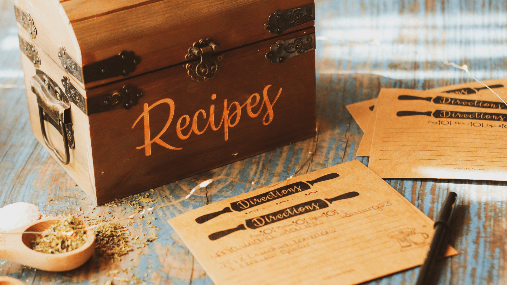 Vintage recipe box with cards and ingredients Mealmento